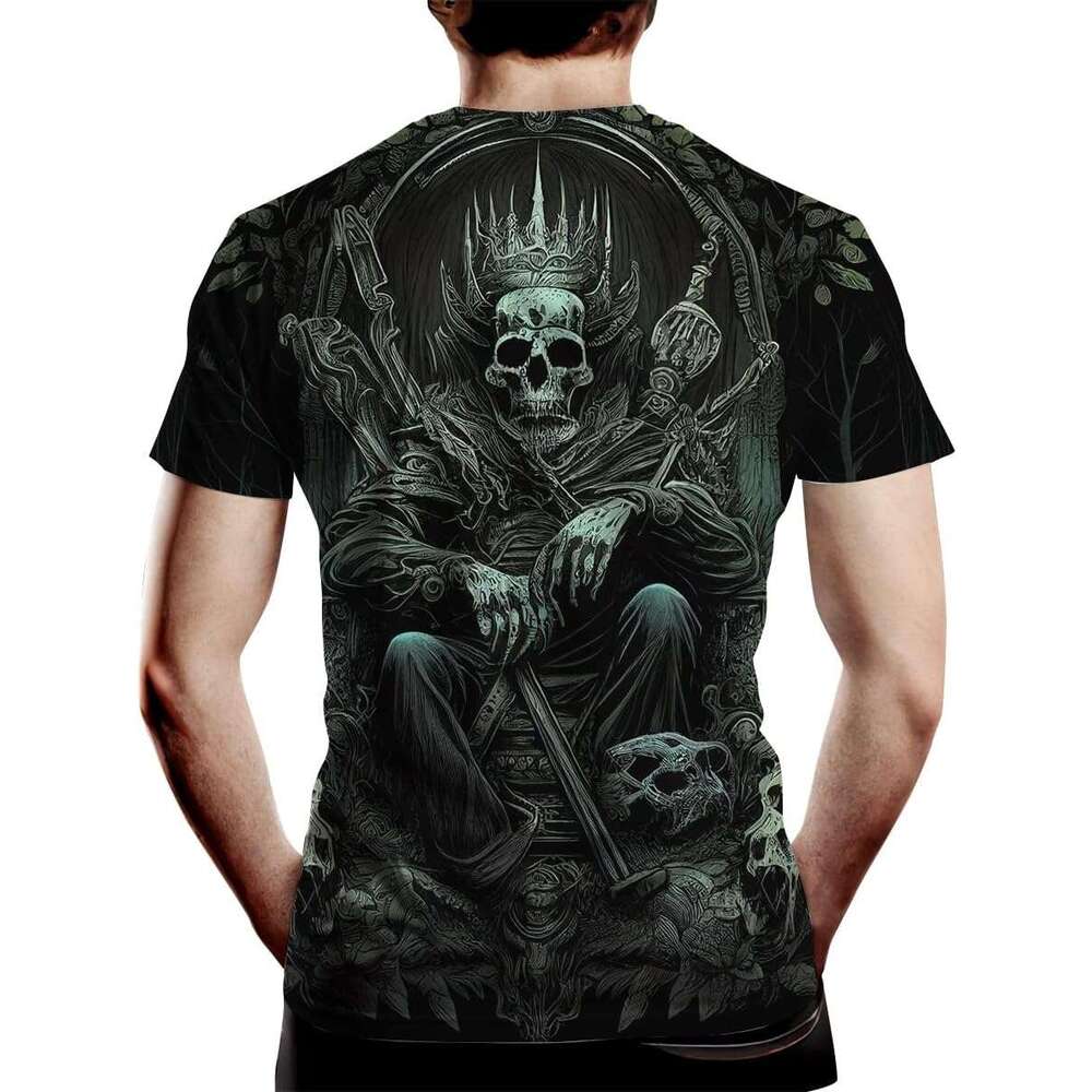 Halloween Mens T shirt Skull King Short Sleeve Printed Cool Funny Shirt shirts tshirt graphic tee Casual tops summer clothes Short sleeve 2025