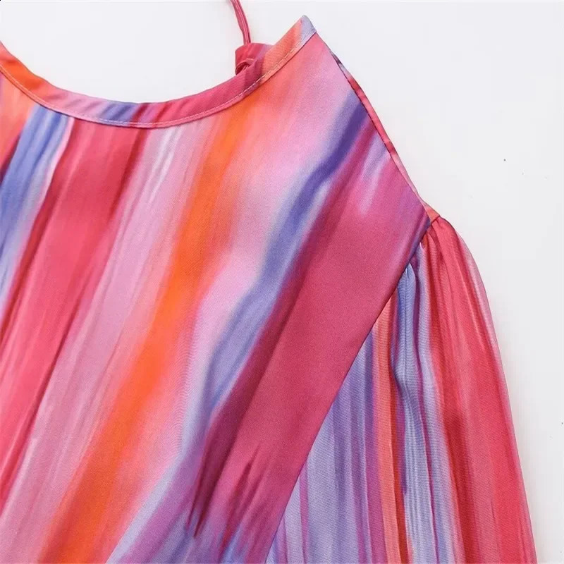 Elegant Backless Tie Dye Maxi Dresses for Women Round Necked Half Sleeve Hollow Out Long Dress Summer Chic Beach Female Vestidos 240810