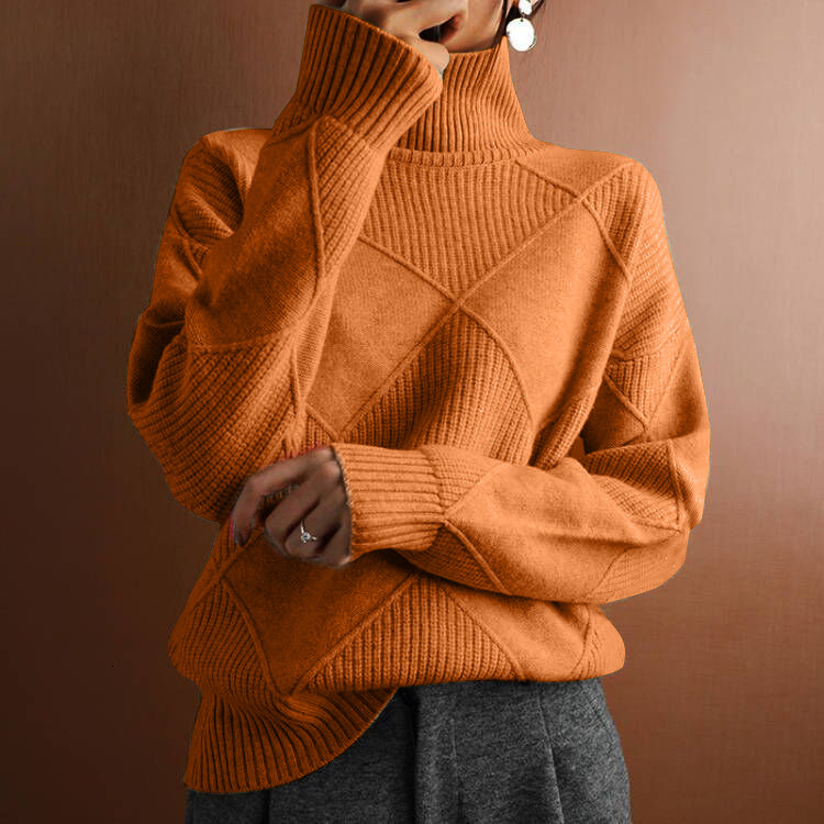 New autumn and winter casual versatile loose high neck warm sweater solid color knitted pullover top for women dongdumaoyi