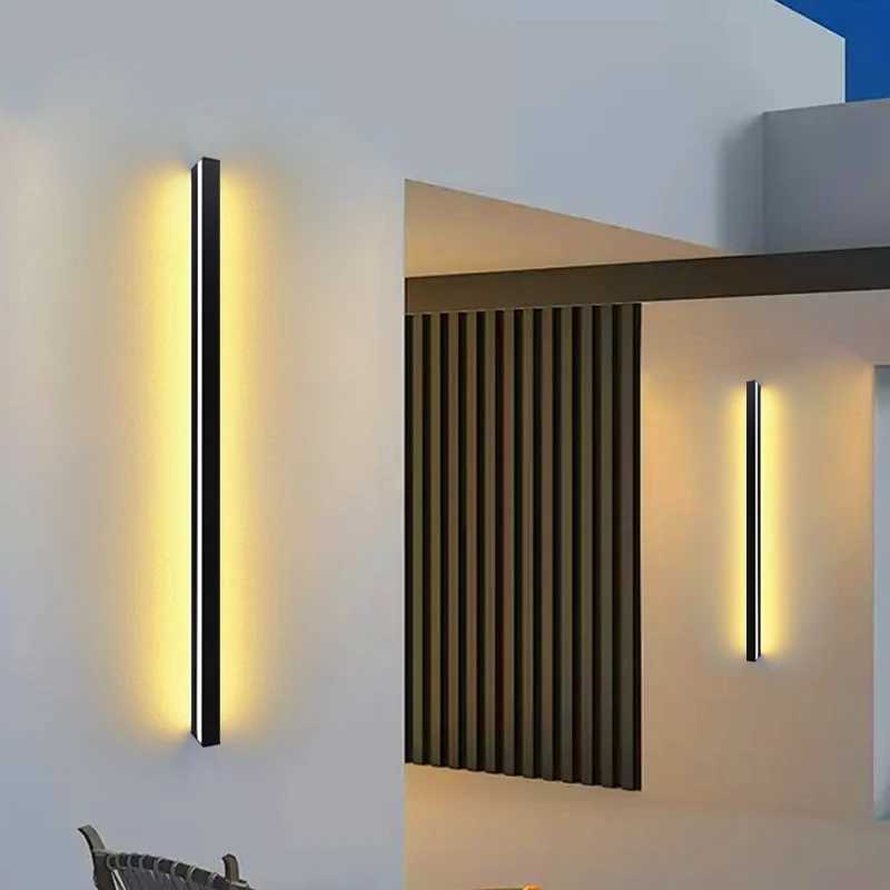 Modern LED Long Wall Lamp IP65 Waterproof Outdoor lighting AC220V Aluminum Black Garden porch Sconces Decor Wall LampCL240809