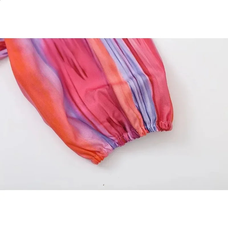 Elegant Backless Tie Dye Maxi Dresses for Women Round Necked Half Sleeve Hollow Out Long Dress Summer Chic Beach Female Vestidos 240810