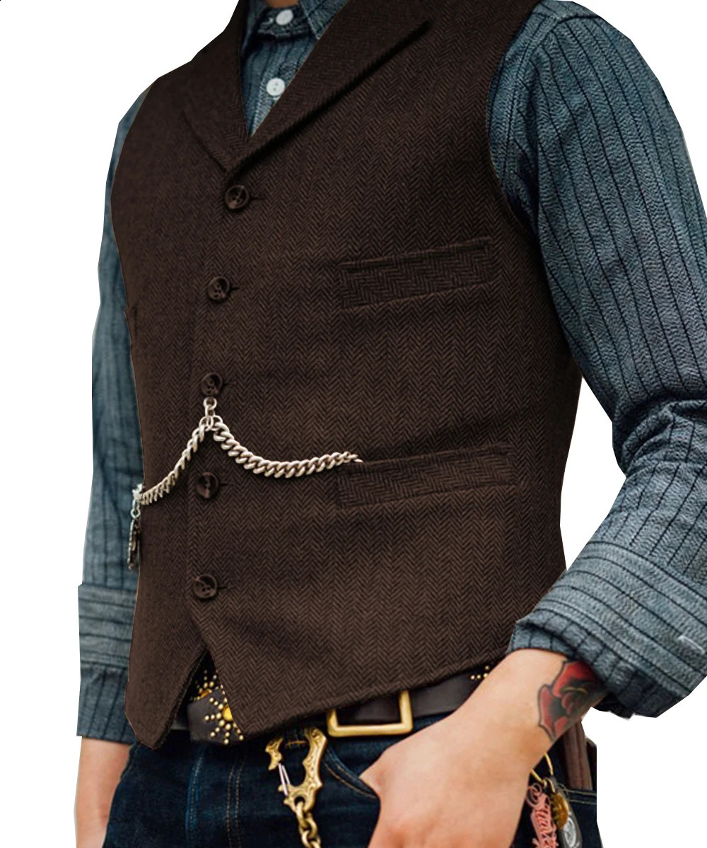 Mens suit vest brown wedding wool tweed business jacket casual slim fit mens 240809