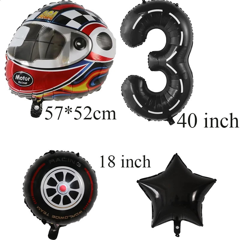 6PCS Motor Helmet Balloon Wheel Tire Racing Balloons Birthday Decor Boys Race car Dirt Bike Motorcross Wheel Party Supplies 240809