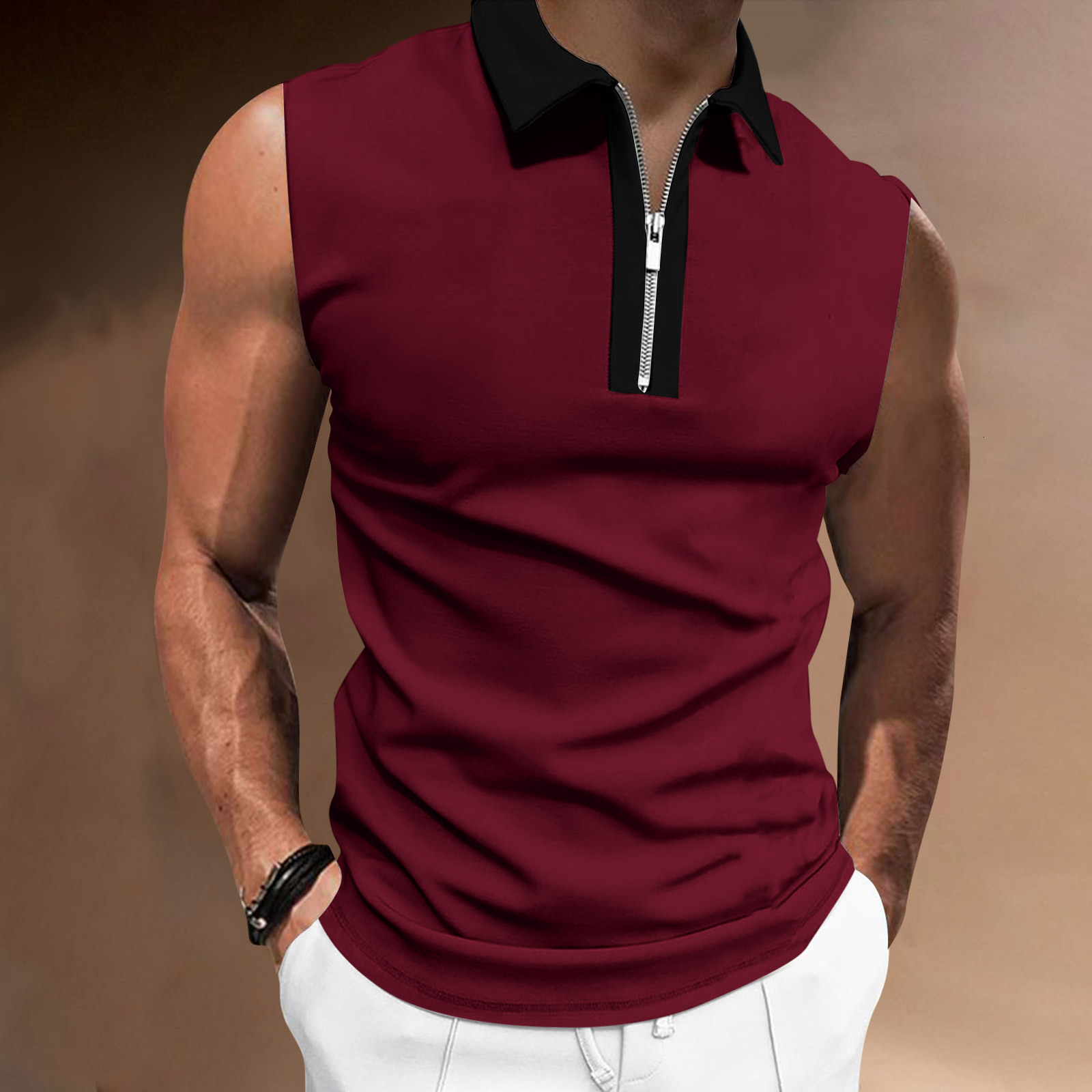 New Mens 24ss Slim Fit Lapel Sleeveless T-shirt Colored Casual Polo Shirt for Men