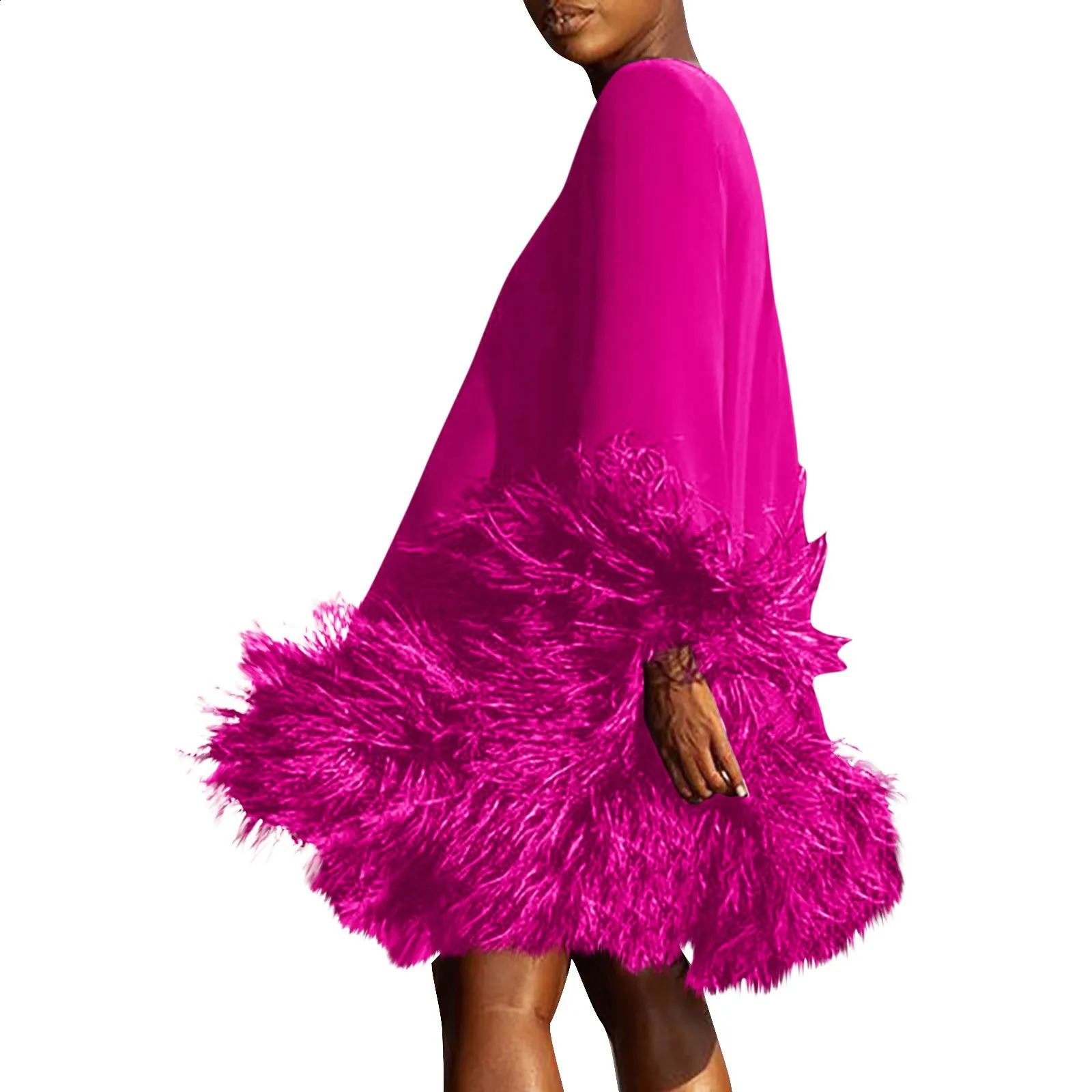 Feather Fur Patchwork Mini Dress Elegant Party Long Sleeve Dress Autumn Winter Female Sexy Personality Y2k Solid Tank Top 240902