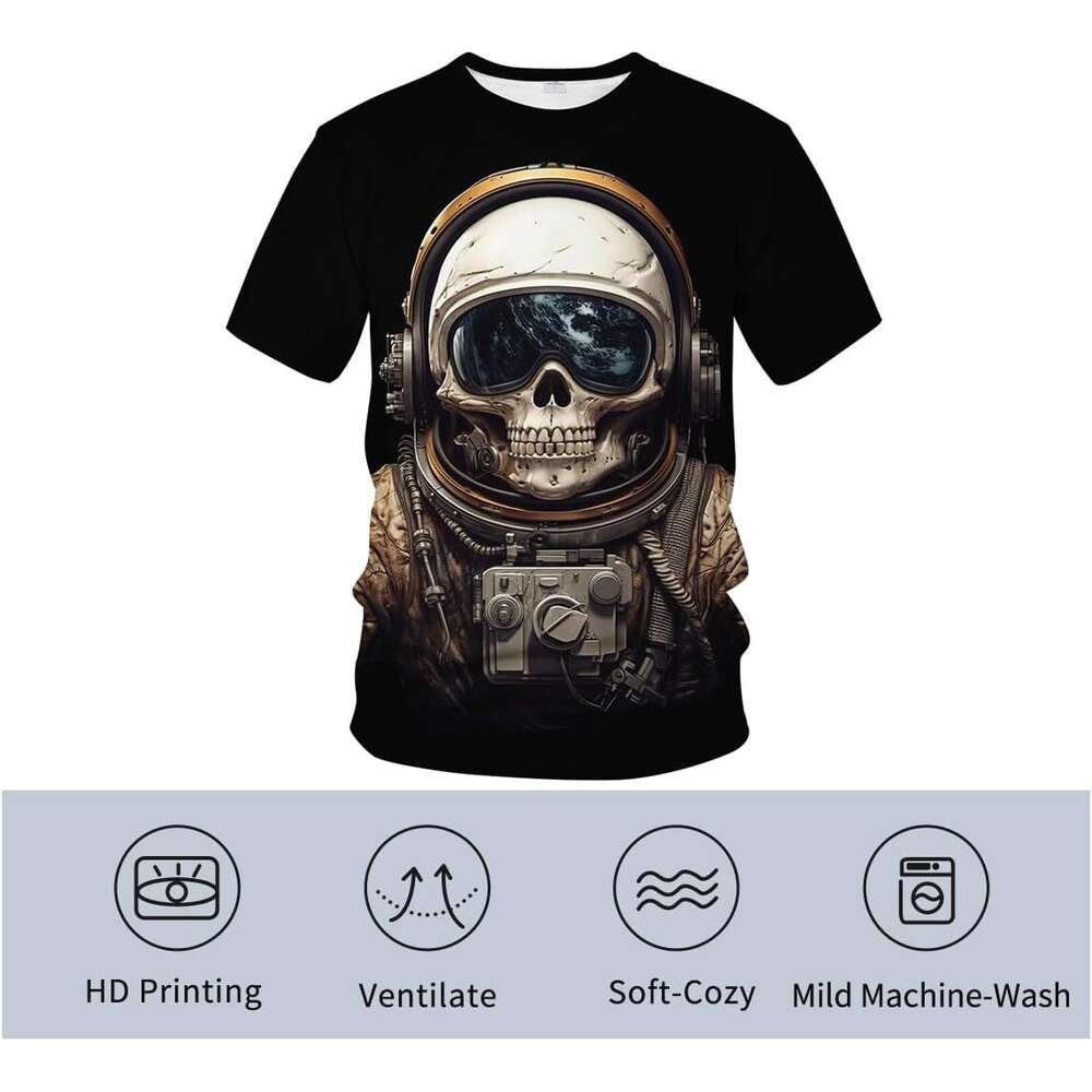 Halloween Mens T shirt Novelty Space Star River Print Astronaut Pattern Skull Short Sleeve T-Shirt shirts tshirt graphic tee Casual tops summer clothe