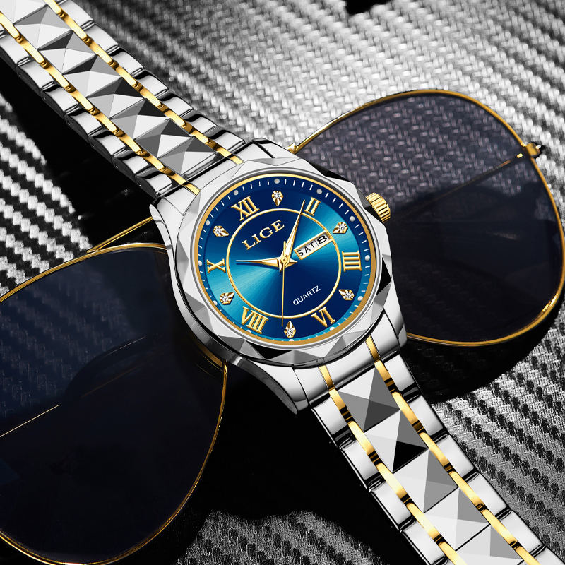 LIGE Men's Quartz Watch Men's Classic Traditional Watch Stainless Steel strap Men's Casual Waterproof Watch Youth Fashion Watch Student