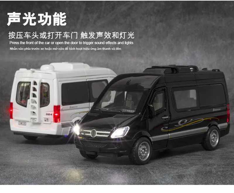 1 32 Alloy Diecast Sprinter MPV Van Toy Car Pull Back Sound Light Doors Openable Collection Toys Vehicle Gift For Kid Y240809