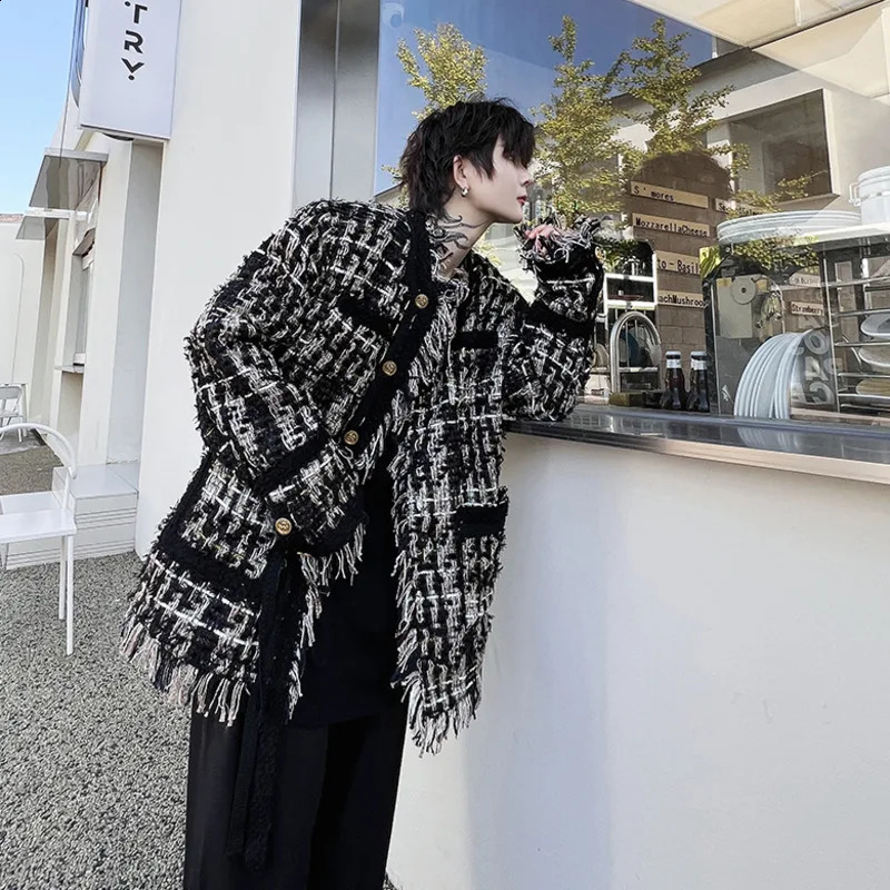 NOYMEI Fashion High Street Black Gold Woven fringed tweed long sleeved jacket fashionable single breasted mens fully matched jacket WA3343240809