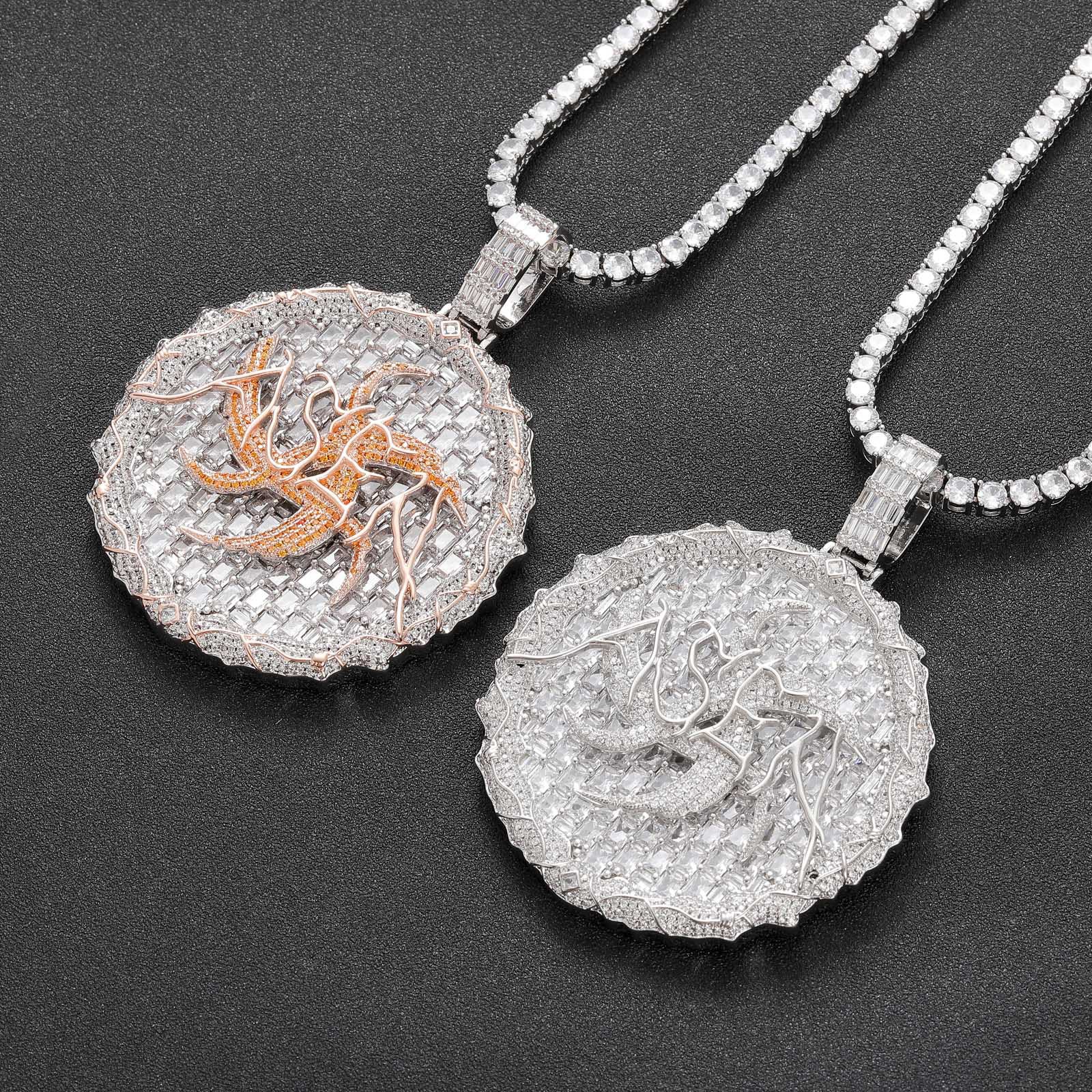 Hip Hop Round Thorns Pendant Necklace Full T CZ Diamonds Real Gold Plated Mens Jewelry