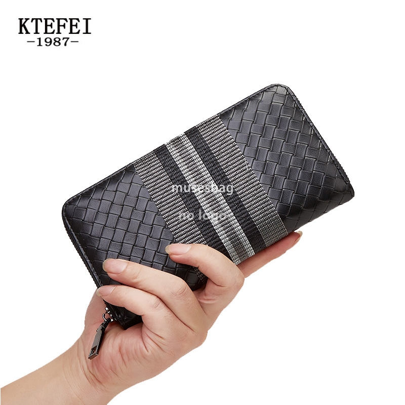 Men's and women's universal microfiber leather long purse purse embroidered zipper purse multi-card short purse