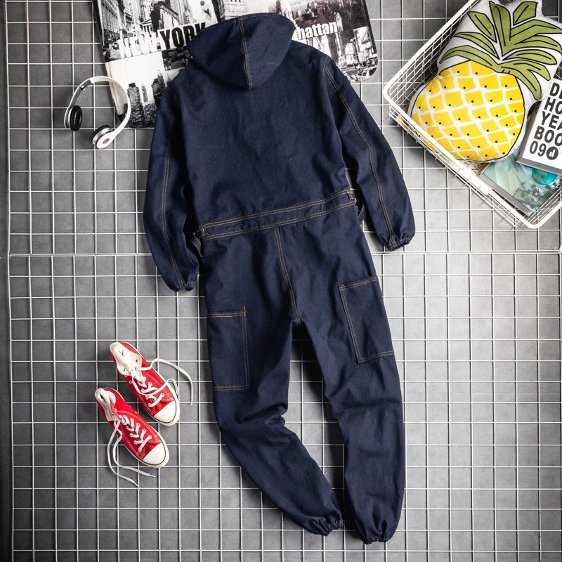 Denim workwear electric welding set worker paint clothing automatic repairman workwear hooded denim shell 175/180/185/190cm 4xl240809