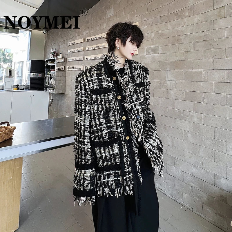 NOYMEI Fashion High Street Black Gold Woven fringed tweed long sleeved jacket fashionable single breasted mens fully matched jacket WA3343240809