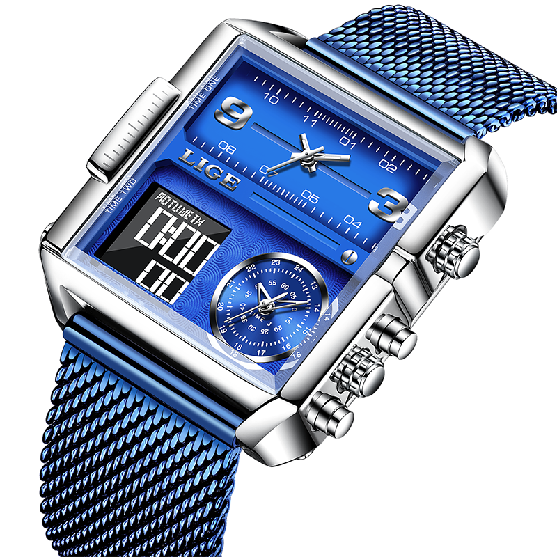 LIGE New Men's Quartz Watch Waterproof Sports Electronic Digital Clock Multi functional Electronic Alarm Clock Student Watch