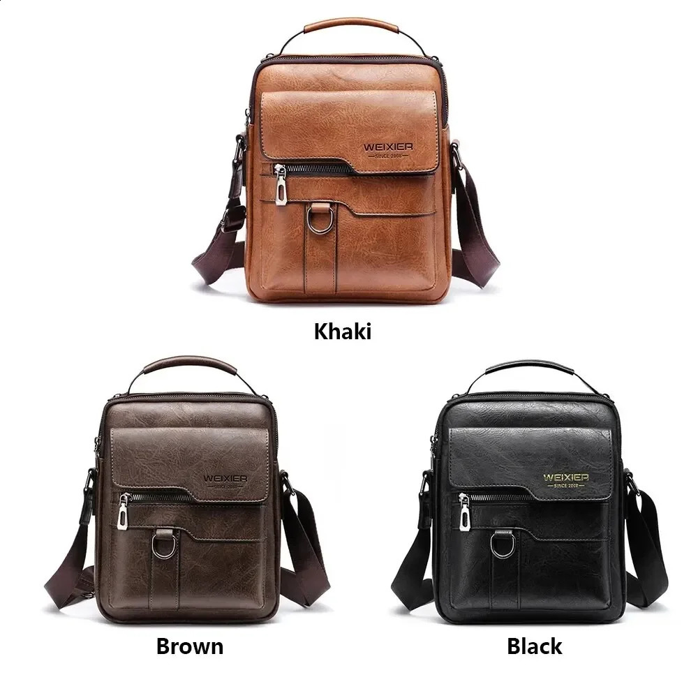 Mens retro leather cross body shoulder bag highquality handbag fashionable business mens messenger PU 240809