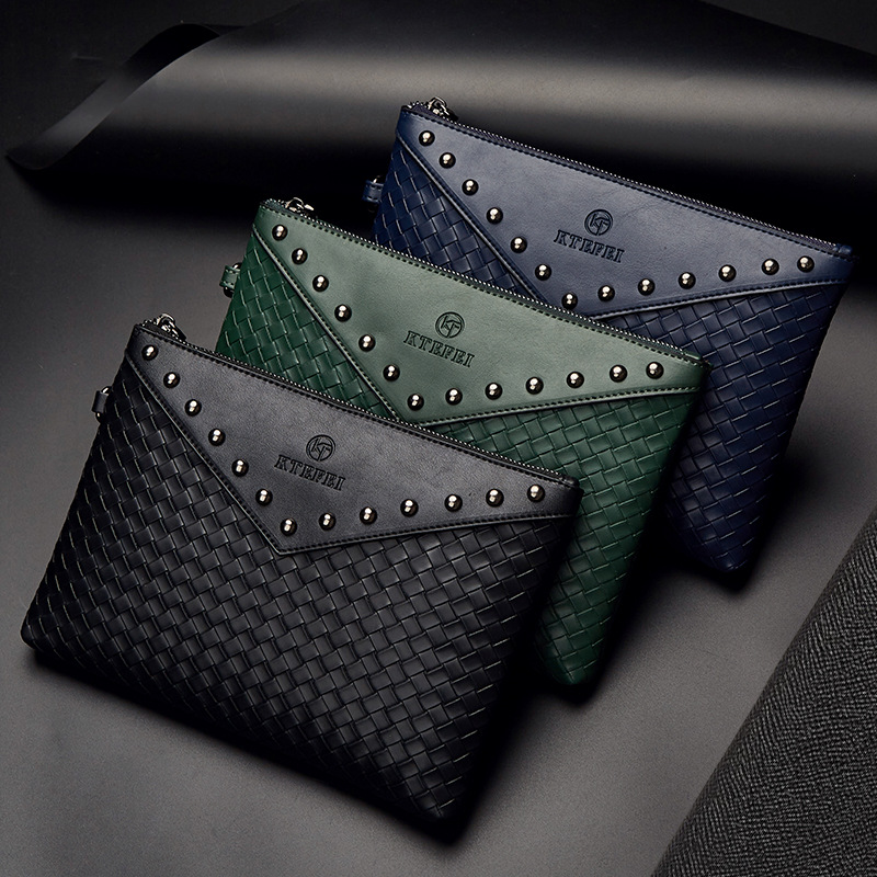 The new PU material of high quality men and women's personality button bag woven hand bag cross-border products
