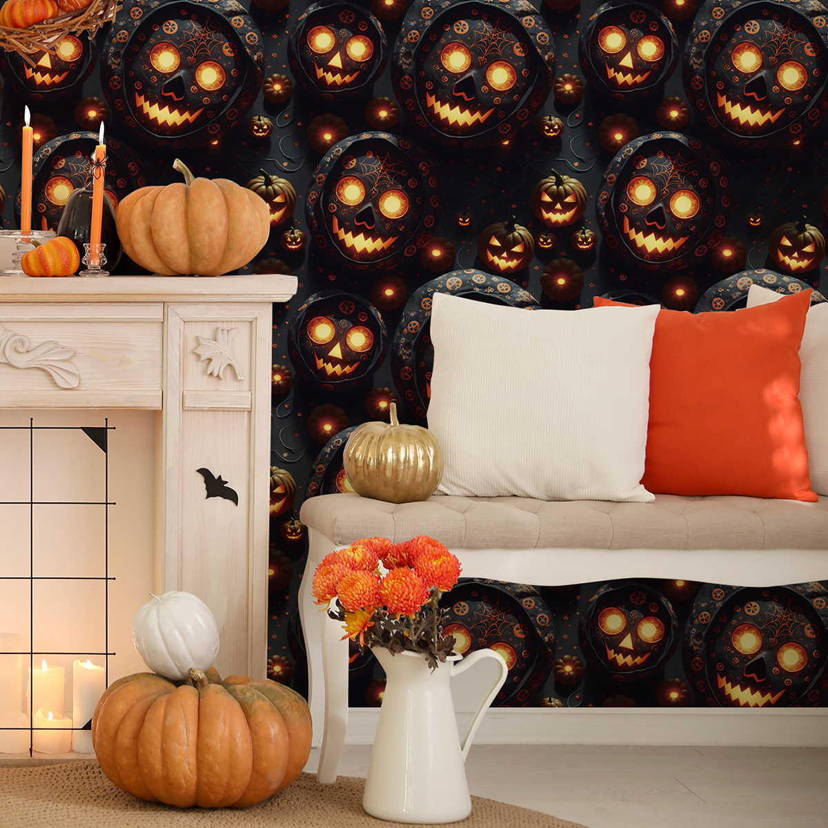 Cross border wallpaper simulation retro 3D skeleton Halloween style waterproof and moisture-proof home decoration