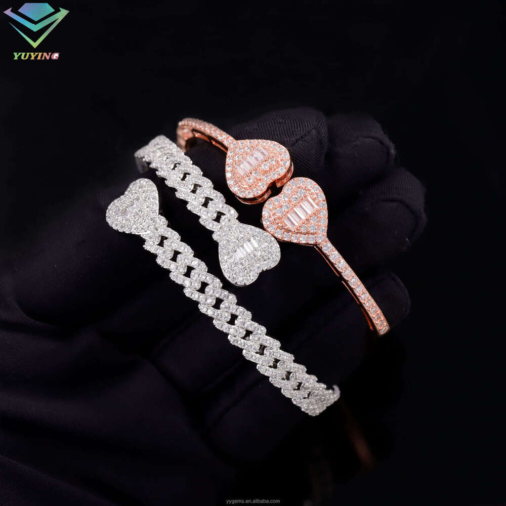 Fashion Jewelry Bracelets Bangles 13Mm S Sier White Baguette Moisssanite Stone Single Row Bracelet For Men Women Style