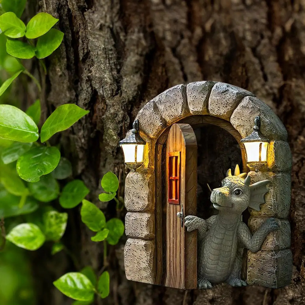 Dragon Out The Door Garden Resin Statue Outdoor Yard Art Dragon Sculpture Lawn Wall Decoration Tree Decor Ornament Garden Decor 240809
