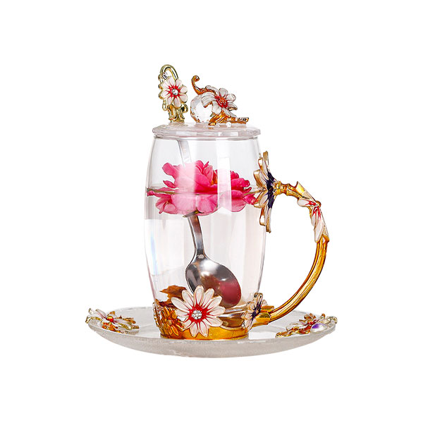 Chrysanthemum coffee cup Round enamel color water cup high temperature resistant crystal glass light luxury transparent tea cup