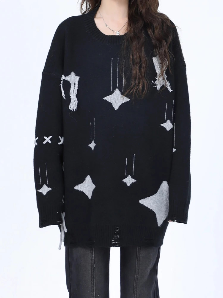 Womens Apricot Pullover Knitted Star Sweater Harajuku Aesthetic Y2k Long Sleeves Sweaters Fashion Vintage 2000s Clothes Autumn 240812
