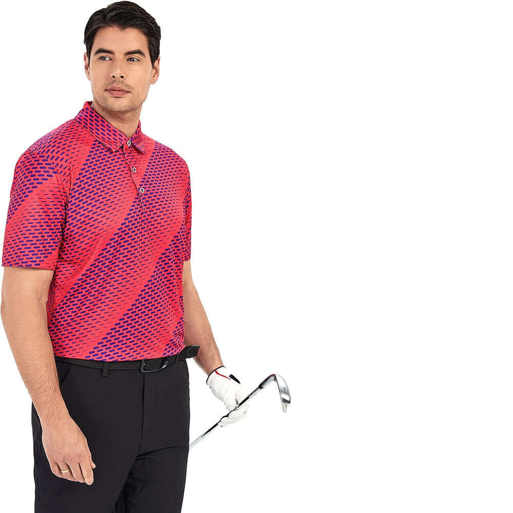 Mens Polo shirt pink Golf Shirt Print Performance Moisture Wicking Dry Fit Polo Shirts for Men Polos shirts tshirt Casual tops summer clothes Short sl