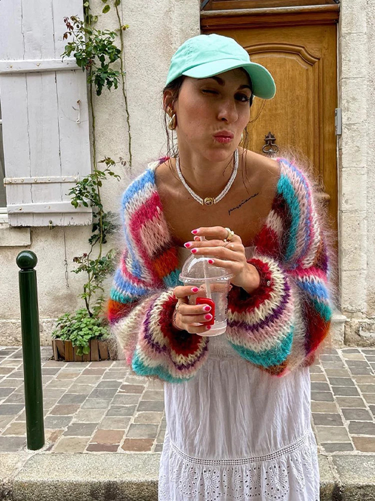 Chic Multi-color Knitted Cardigan Sweater Women Autumn Spring Fashion Long Sleeve Loose Leisure Sweaters Female Streetwear 240809