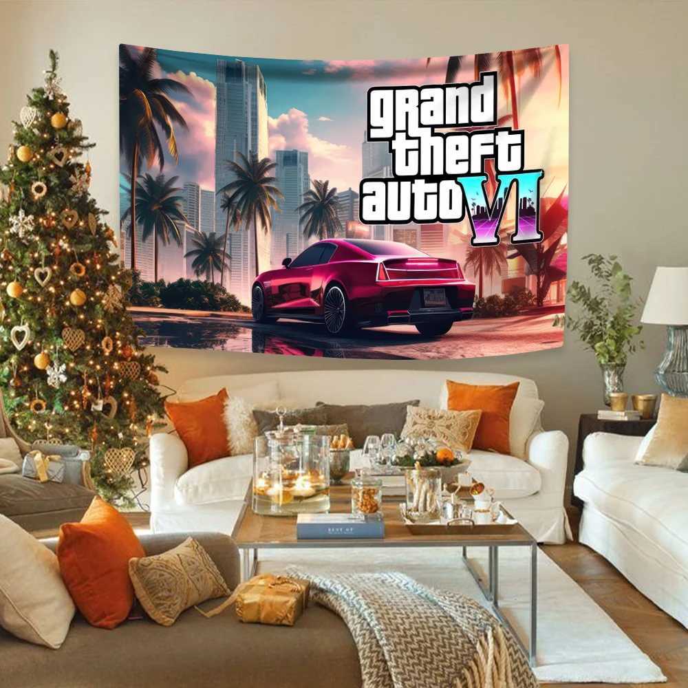 Gta 6 Vice City Decoration Bohemian Tapestry Wall Hanging Bedroom Dormitory Background Cloth Sofa Blanket Yoga Mat W240809