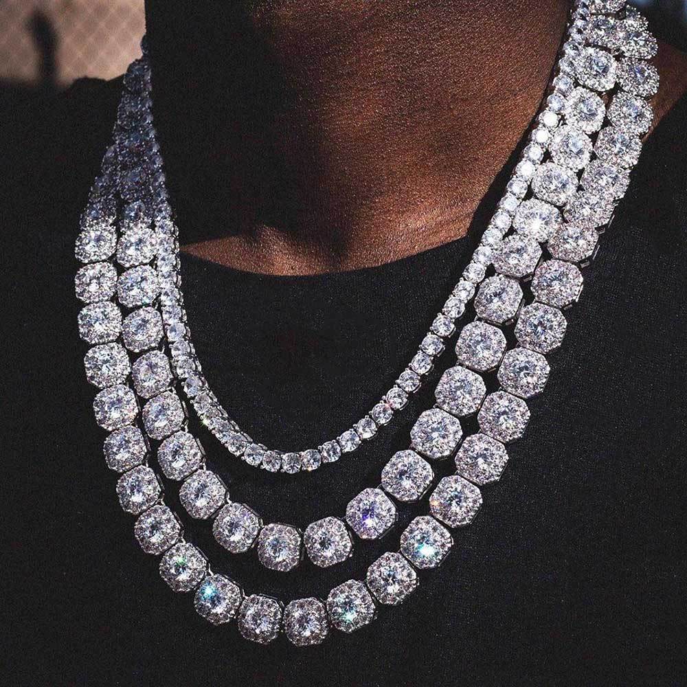 10mm-12mm Hip Hop Tennis Chain Necklace Bracelet Square Zircon Women Mens Jewelry Set
