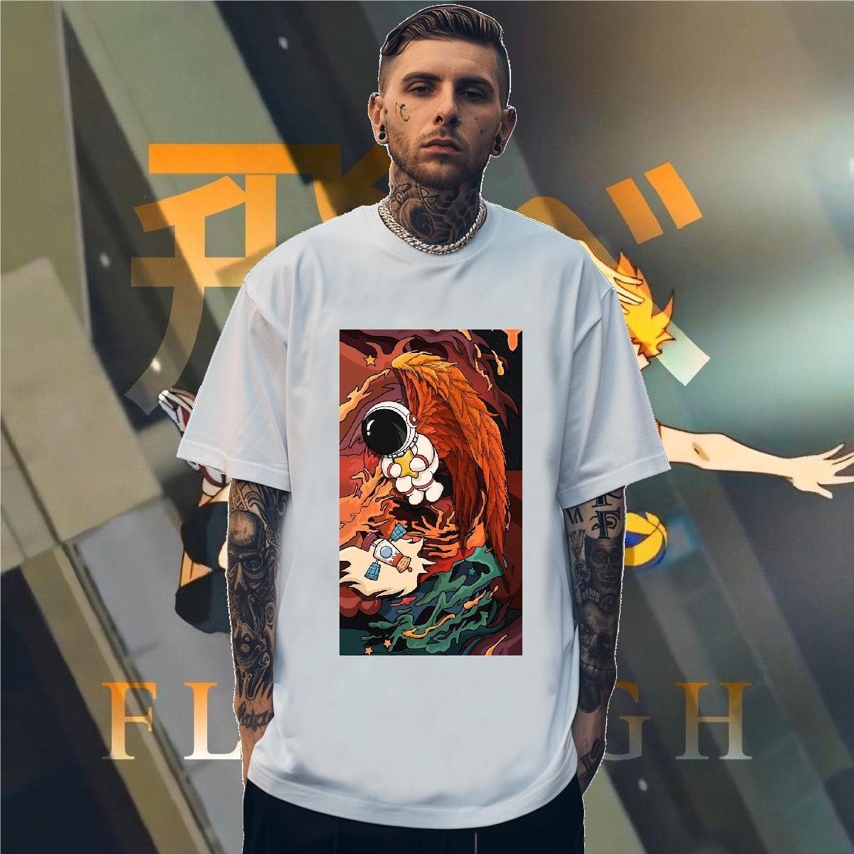 Designer Men Tops Tees spaceman 100% Cotton 230g Casual Daily Wear Crew Neck Breathable T shirt Plus Size Cartoon Brand Clothings