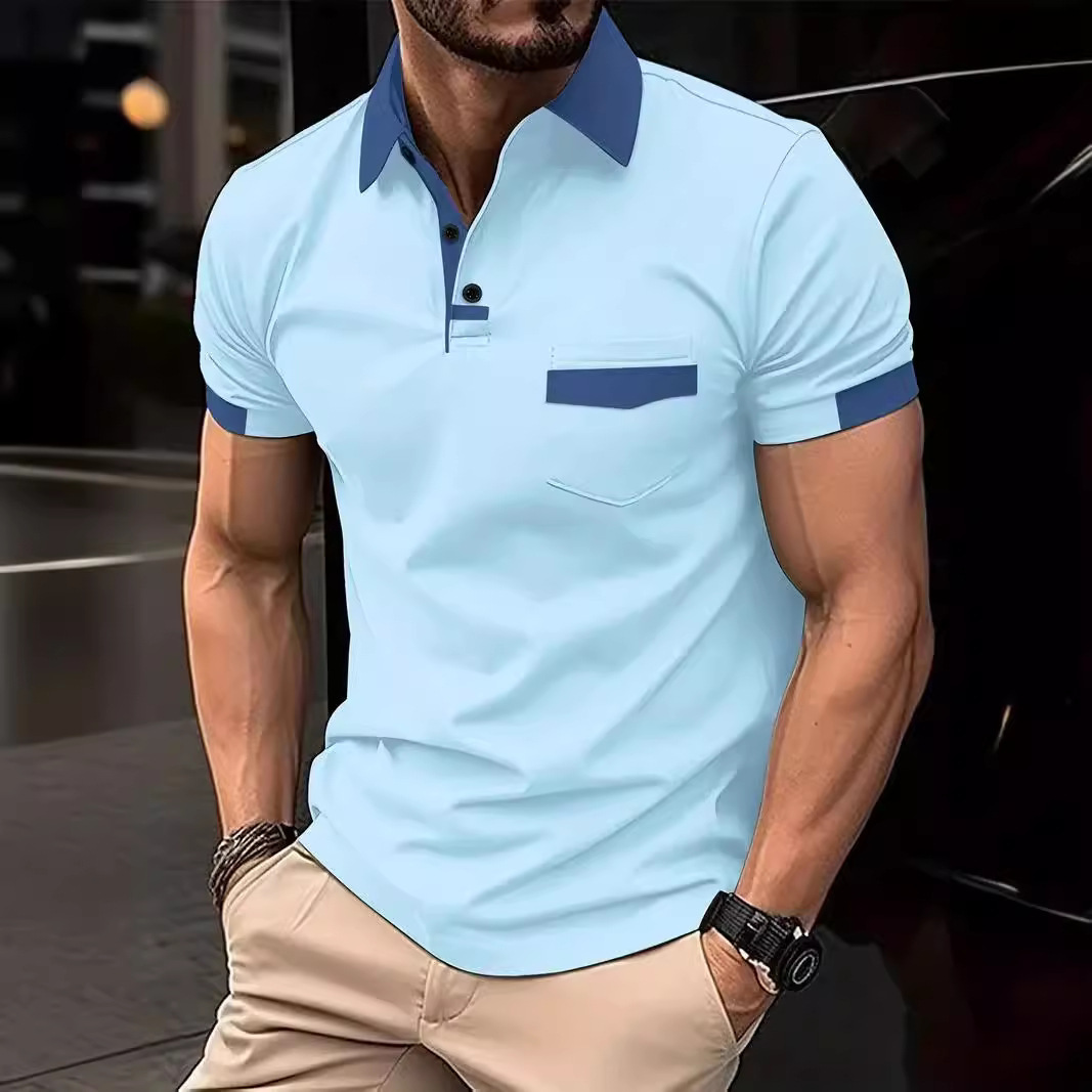 24ss Summer Quick Sale Mens Color Block Pocket Polo Shirt Sports Polo Shirt