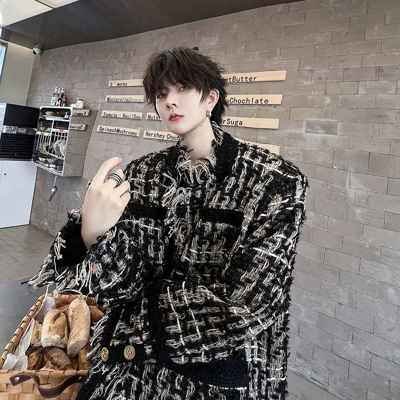 NOYMEI Fashion High Street Black Gold Woven fringed tweed long sleeved jacket fashionable single breasted mens fully matched jacket WA3343240809