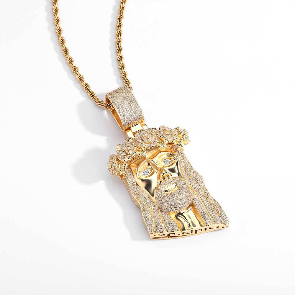 Hip Hop Garland esus Face Pendant Necklace Full Zircon 18k Real Gold Plated Mens Jewelry