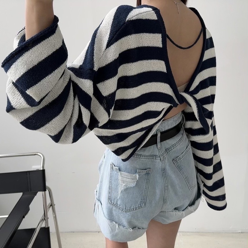 Korean Chic Autumn/Winter French Lazy Style Back Twisted Design Loose and Versatile Thin Long Sleeve Knitted Top for Women dongdumaoyi