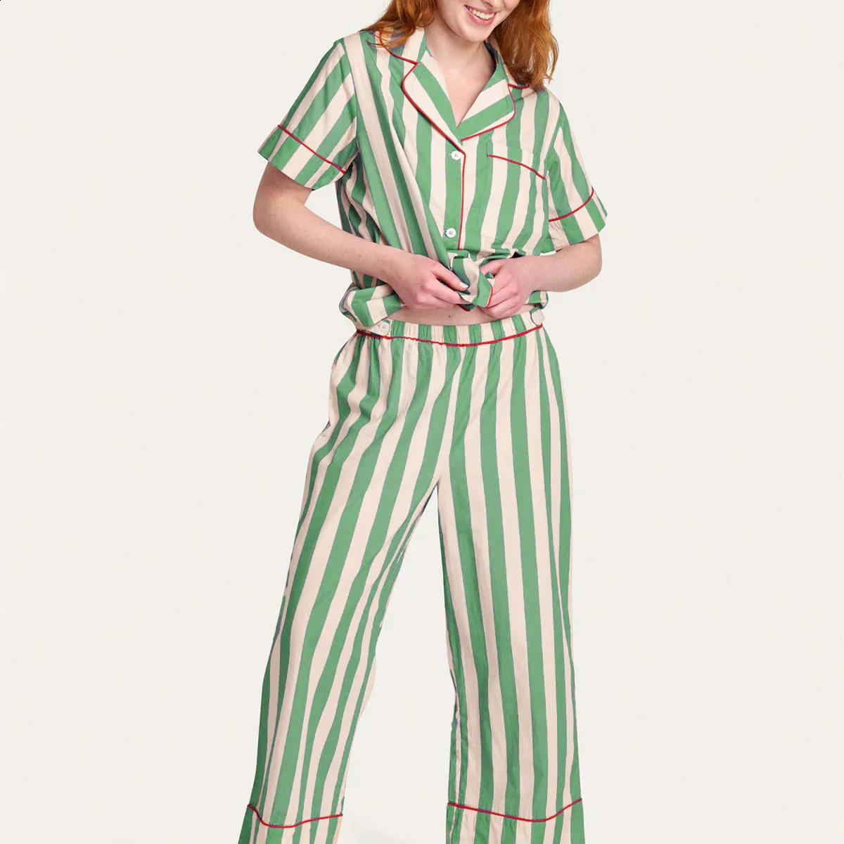 Hirigin Women Cute Y2k Pajama Set Striped Printed Long Sleeve Button Down Sleepwear 2 Piece Satin Loungewear Pj Set 240810