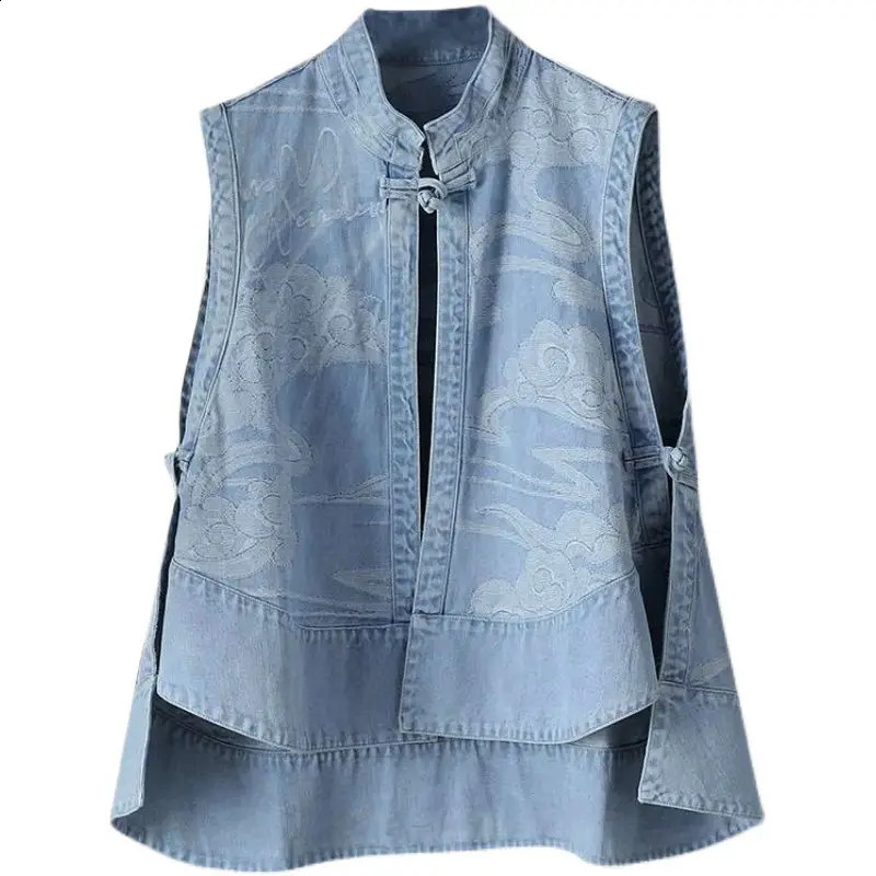 Spring Autumn Ladies Buckle Loose Joker Fashion Denim Vest Coat Vest Sleeveless Cardigan Comfortable Solid Color Casual Coat 240813