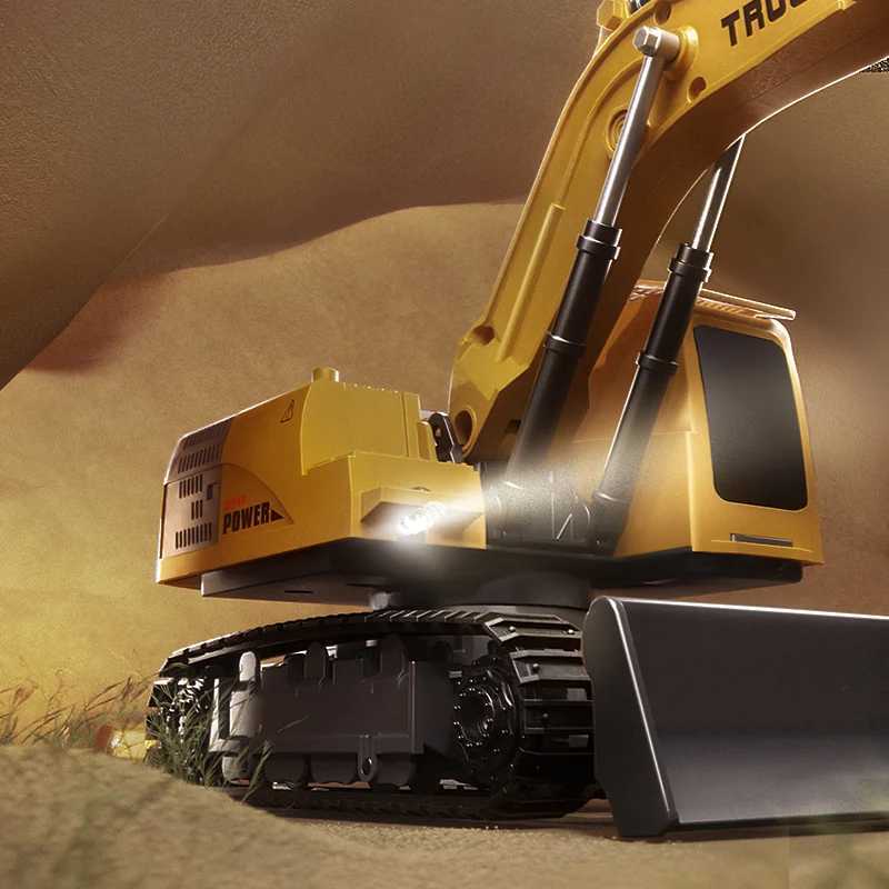 Alloy Remote Control Excavator Toy Car with Lights Sound Effect Electric Excavator Automobile Engineering Vehicle Children Gifts Y240809