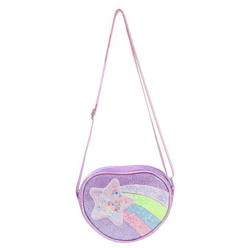 Girls Heart Shape Mini Bag Rainbow Glitter Waist Bag New Kid Shoulder Bag Cartoon Rainbow Sequin Bags Toddler Princess Purse Y240809
