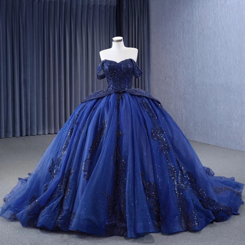 Navy Blue Sparkly Quinceanera Dresses 2025 Off Shoulder Beads Crystal Corset vestido 15 anos quinceanera lace-up Sweet 15 Gown