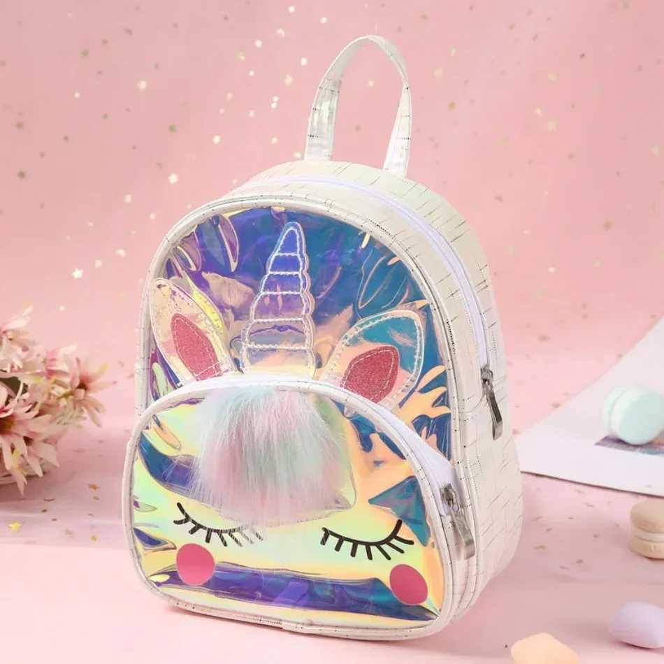 Toddler Kids Unicorn Waterproof TPU School Bag Jelly Backpack Children Kids Lovely Animal Laser Fashion Cartoon Shoulders Bag Y240809