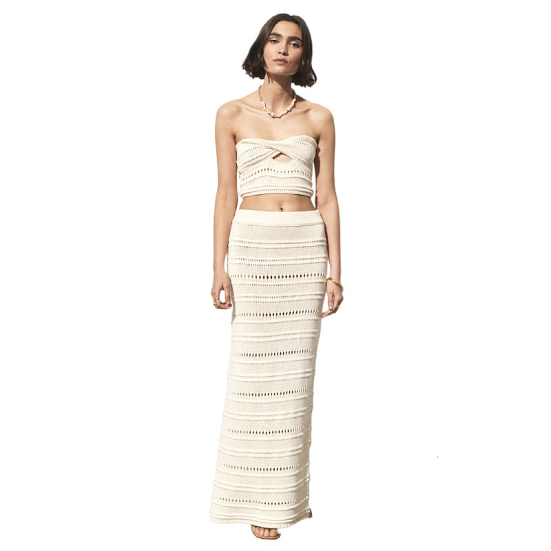 Spicy Girl Set Hollow Perspective Bra Top Wrapped Hip Half Life Skirt Long Dress Two Piece Set for Women