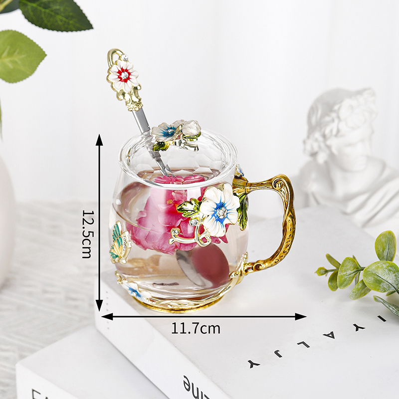 Enamel decorated tea cup household glass round water cup