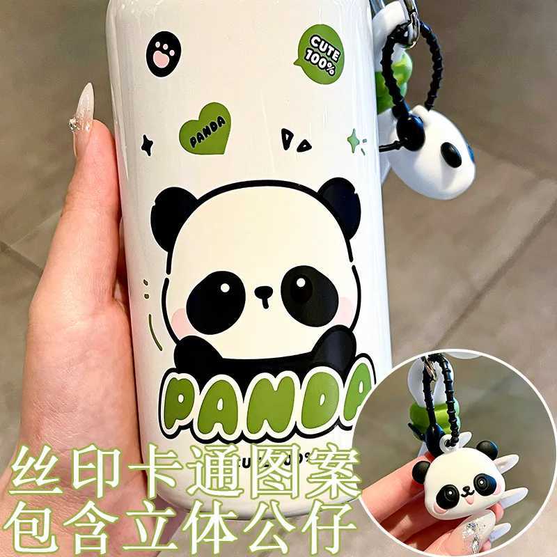 Panda series fashionable handle thermos with built-in pouring cup lid independent red panda pendant water cup dual drinking cupCL240809