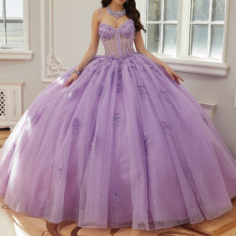 Lavender Sparkly Princess Quinceanera Dresses 2024 Off Shoulder Applique Beads Corset Gillter vestido de 15 quinceanera Sweet 16