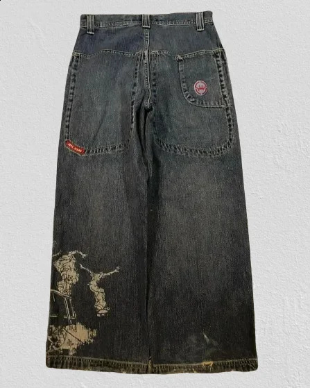 Y2K Denim Pants Men Women Harajuku Hip Hop Skateboard Boy Graphic Embroidery Print Baggy Jeans Goth Retro High Waisted Trousers 240820