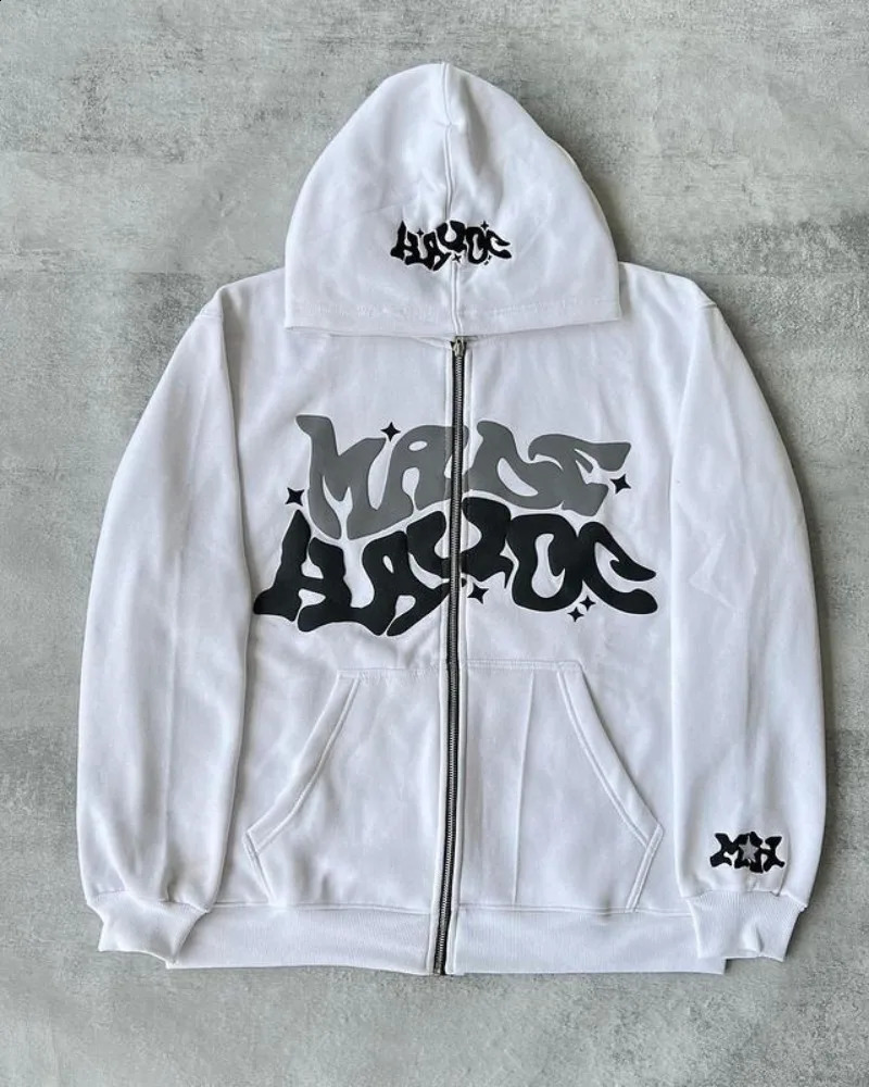 Y2K Hoodie Hip Hop Letter Print Oversized 5XL Zipper Hooded Sweatshirt Men Women Harajuku Rock Punk Jacket Coat Streetwear 240810
