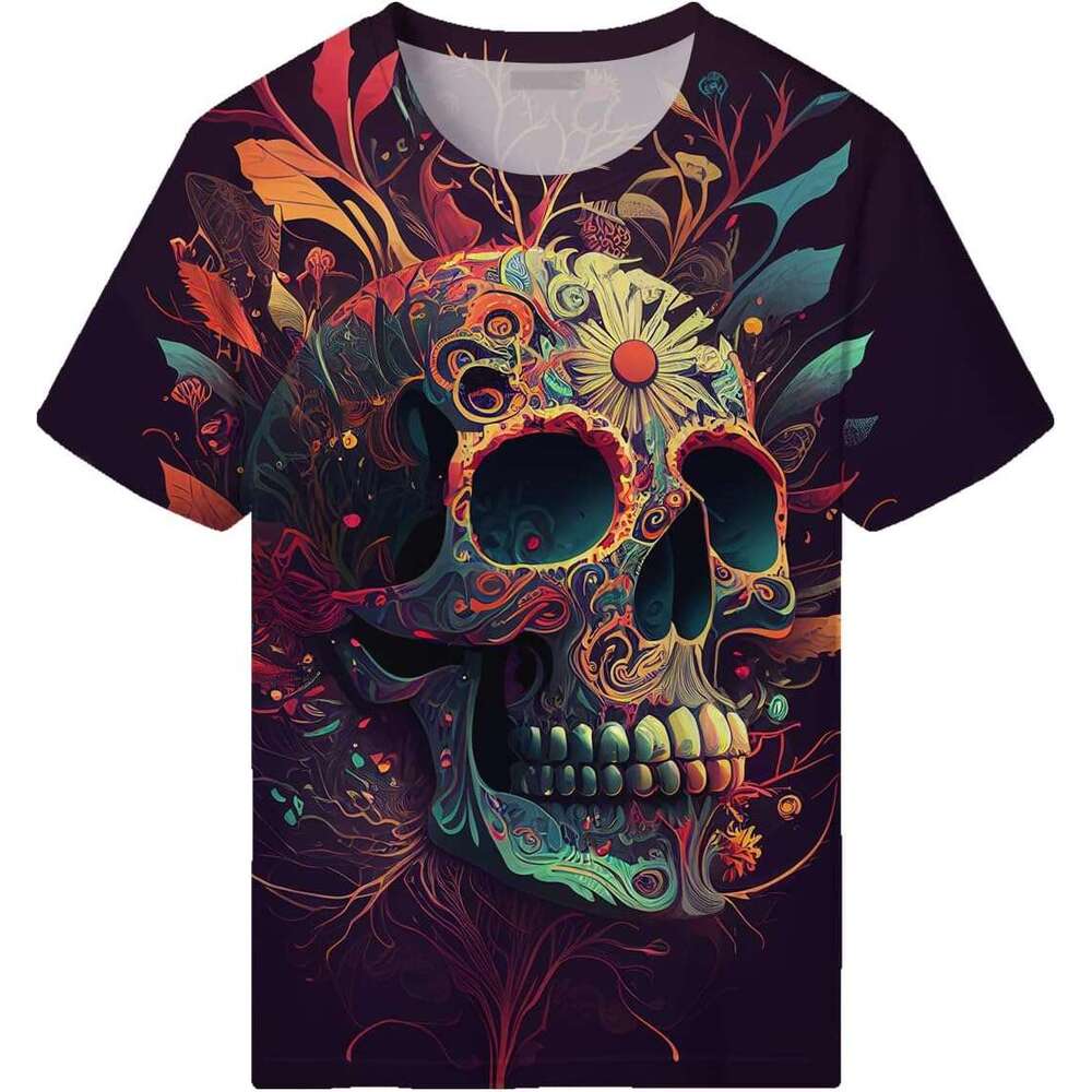 Halloween Mens T shirt Mens Novelty Floral Skull Short Sleeve Trippy Shirts shirts tshirt graphic tee Casual tops summer clothes Short sleeve 2025
