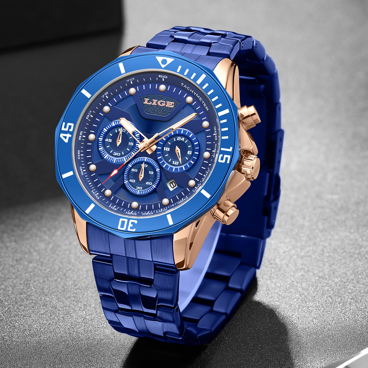 LIGE Youth fashion Quartz Watch Men's waterproof watch Polygon case Holiday Gift Luxury brand watch Multi-function chronograph watch
