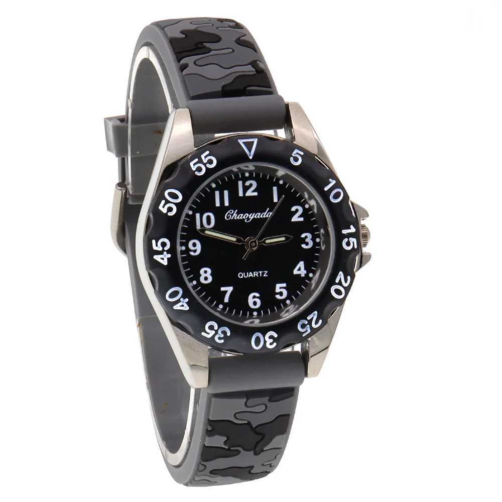 chaoyada Children Boys Girls Watch Silicone Military Camouflage Strap Quartz Wristwatch Kids Birthday Gifts Students Watches Y240809