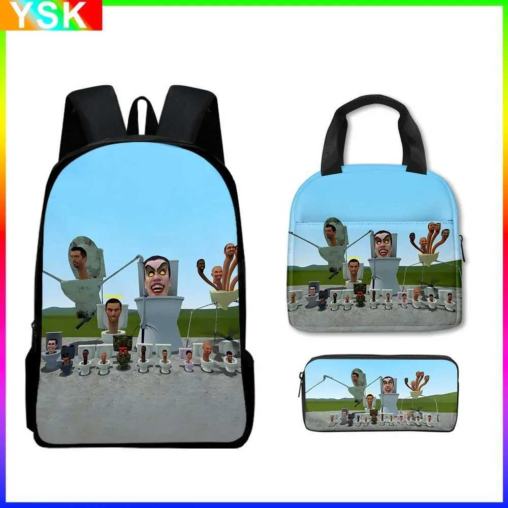3PC-SET Skibidi Toilet Backpack Student Schoolbag Childrens Lunch Bag Pencil Bag Cartoon School Bag Mochila Shoulders Y240809